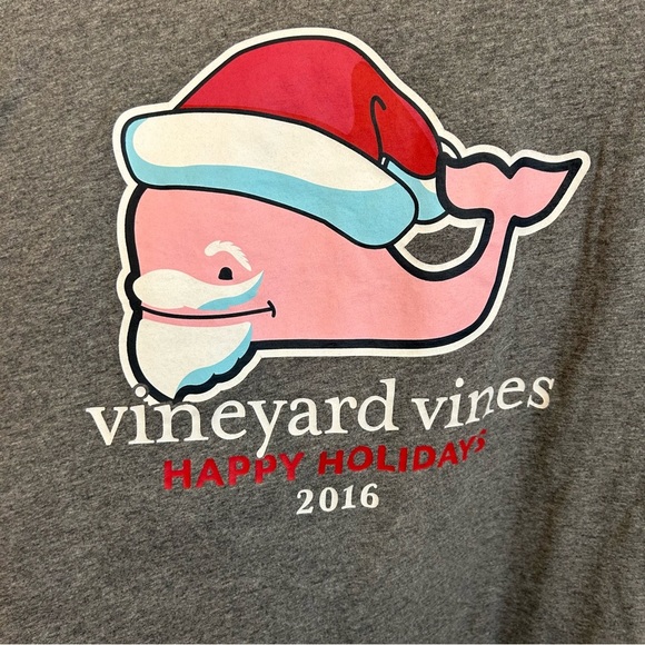 Vineyard Vines Bearded Santa Happy Holidays Gray Short Sleeve Tee Size XL - Picture 5 of 5